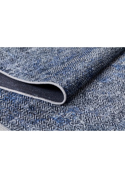 Voronej Mavi Zikzak Polyester Dijital Baskı Halı