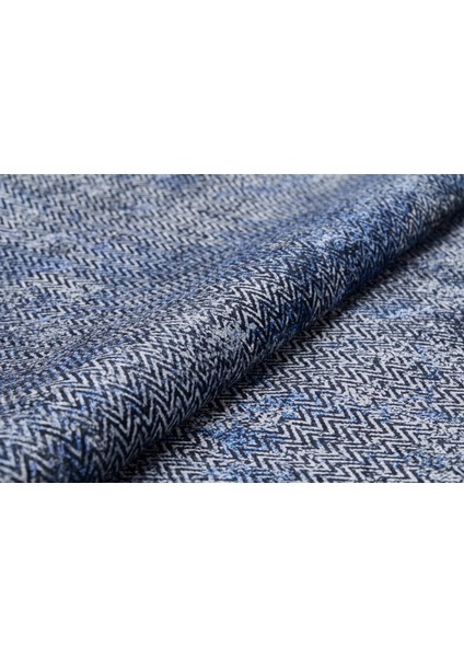 Voronej Mavi Zikzak Polyester Dijital Baskı Halı