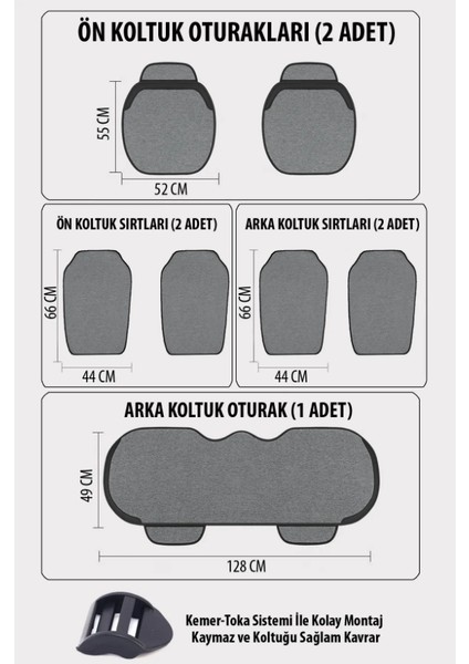 Garaj Marketim Keten Oto Koltuk Minderi 7 Parça Gri - 5 Koltuk Tam Set - Su Geçirmez