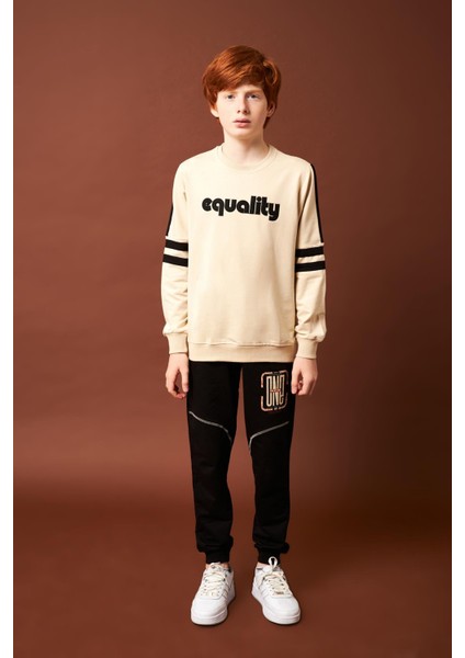 Equality Nakış Detaylı Erkek Çocuk Sweatshirt Taş