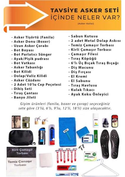 9 Fanilalı Tavsiye Asker Malzeme Kolisi - Asker Malzemeleri Seti fiyatları