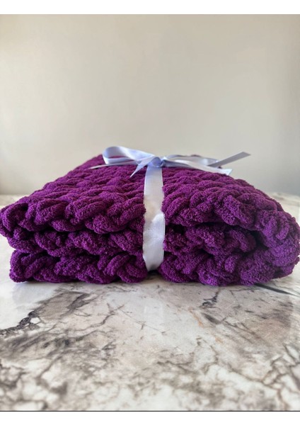 El Örgüsü Pufy Mor Hasır Desenli Bebek Battaniyesi