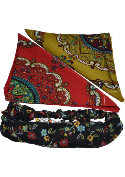 Artı Bir Bodrum Bandana 3 Lü Çiçek Desenli ve Etnik Desenli Set