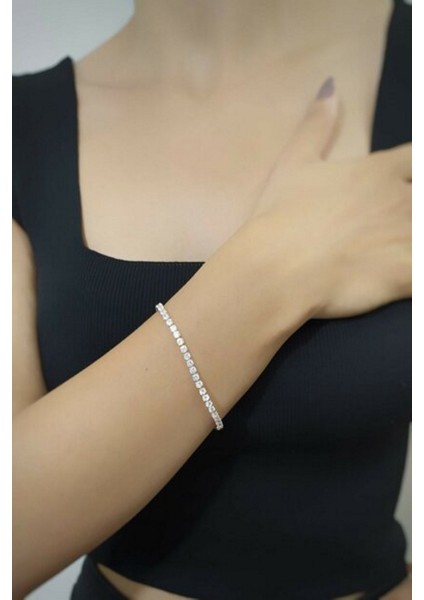 Kadın Zirkon Taşlı Gold Renk Çelik Su Yolu Bileklik-4mm