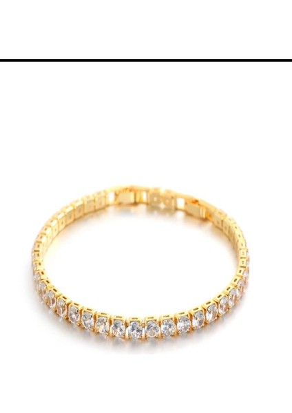 Kadın Zirkon Taşlı Gold Renk Çelik Su Yolu Bileklik-4mm fiyatları