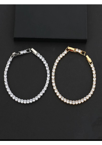 Kadın Zirkon Taşlı Gold Renk Çelik Su Yolu Bileklik-4mm fırsatları