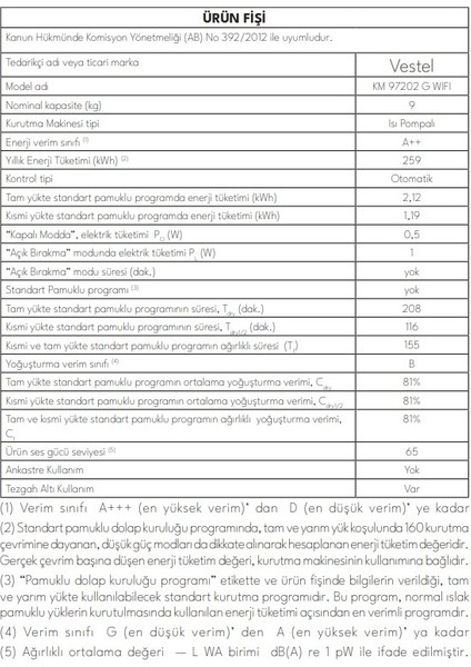 KM 97202 G WIFI 9 kg Kurutma Makinesi