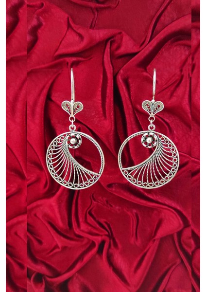 Telkari Halka Gümüş Küpe Oksitli Kadın Taşsız Küpe Modeli KUPE-103