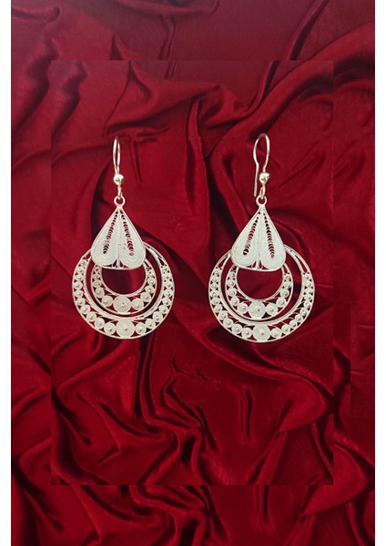 El İşi Telkari Gümüş Küpe Taşsız Halkalı Kadın Küpesi 925 Ayar KUPE-187