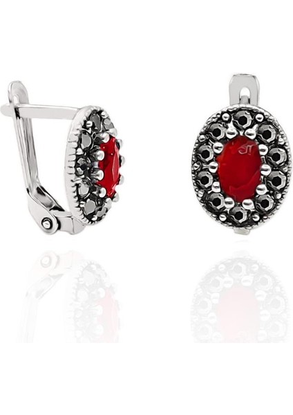 Markazit Model Kök Yakut Taşlı Gümüş Küpe Klipsli Kadın Küpesi KUPE-243