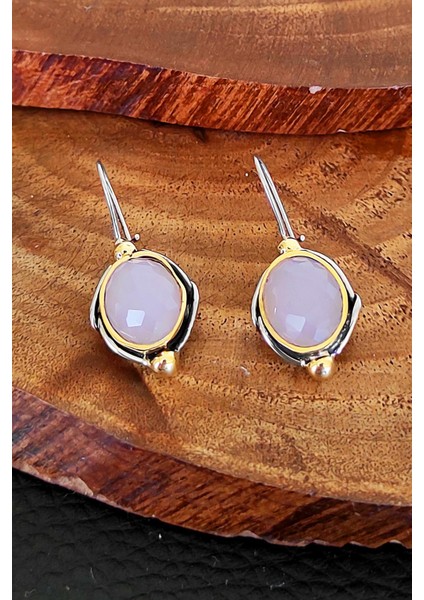 Kuvars Taşlı Küpe Otantik Gümüş Bayan Küpesi KUPE-396