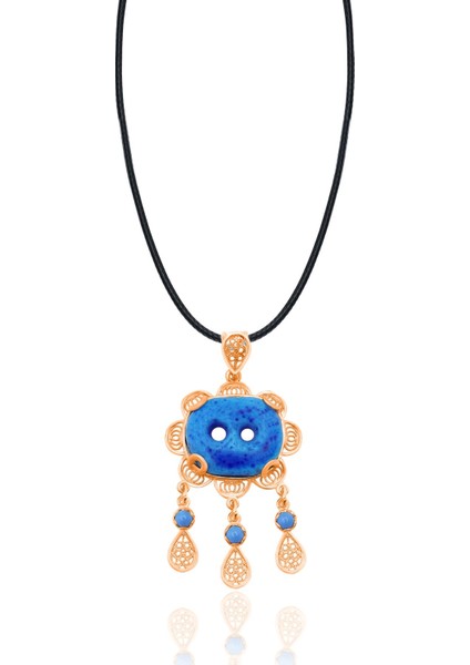 Midyat Nazar Boncuğu Telkari El İşi Rose Kordonlu Gümüş Kolye Uc -474