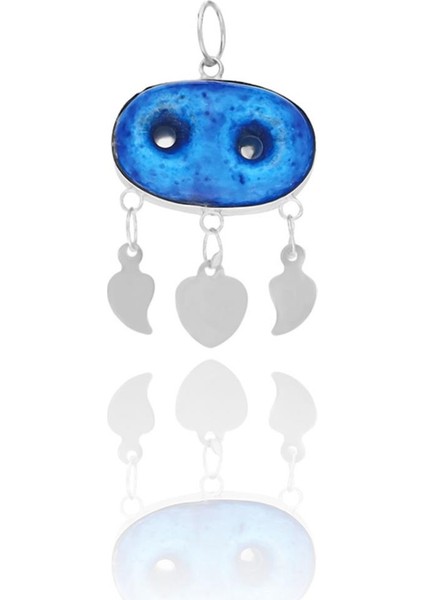 Midyat Gümüş Nazar Boncuğu Kolye Ucu Nazarlık Pullu Taşlı Uç UC-217