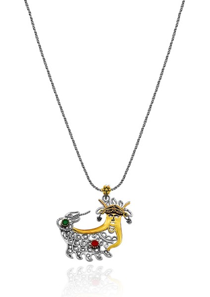 Şahmeran Gümüş Kolye Otantik Model Telkari Taşlı Kadın Kolye 925 Ayar UC-149