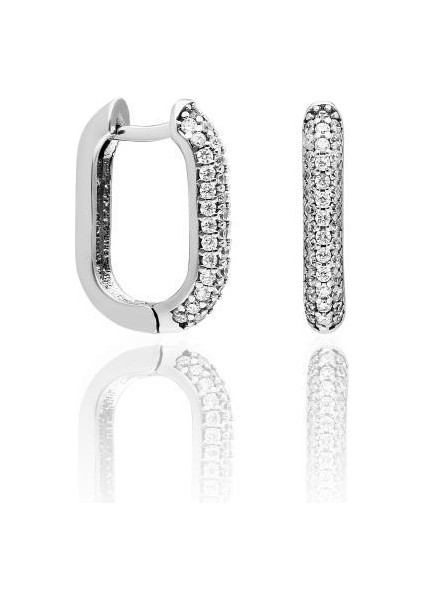 Gümüş Halka Küpe Taşlı Kadın Küpesi J Modeli Küpe KUPE-438