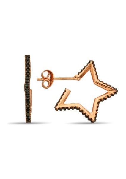 Yıldız Modeli Gümüş Küpe Taşlı Rose Vidalı Gümüş Kadın Küpesi KUPE-292