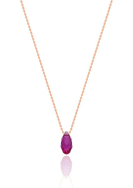 Gümüş Zincirli Kuvars Taşlı Kadın Rose Gümüş Kolye 925 Ayar UC-385