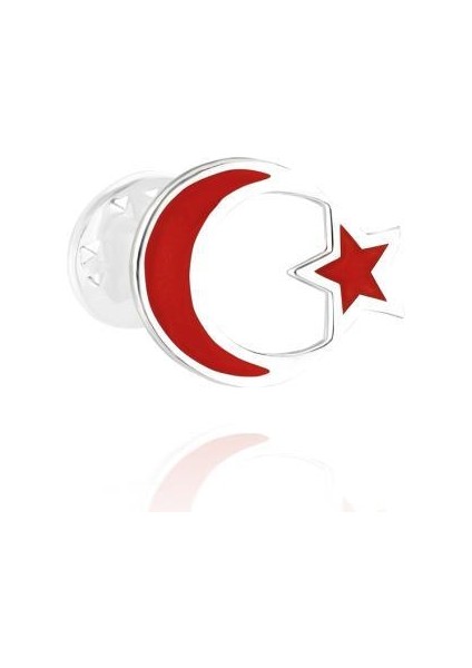 Türkiye Bayrağı Rozet Gümüş Ay Yıldız Yaka İğnesi 925 Ayar Gümüş Rozet TRZ-09