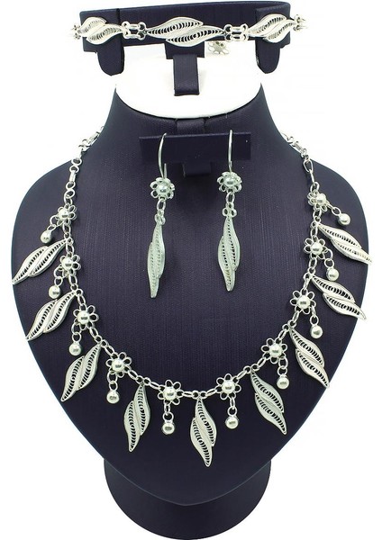 Midyat Telkari El Yapımı Gümüş Takım Kolye Bilezik Küpe Taşsız Kadın Üçlü Set TKM-215 modelleri