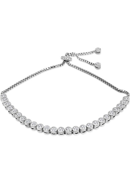 Kadın Asansörlü Gümüş Bileklik Zirkon Taşlı Su Yolu Bileklik 925 Ayar BLK-123