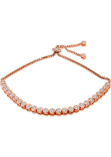 Gümüş Su Yolu Bileklik Zirkon Taşlı Rose Rengi Kadın Gümüş Bileklik Blk-235
