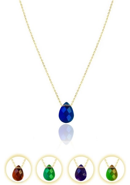 Gümüş His Taşı Kolye Renk Değiştiren Yaldızlı Gümüş Kadın Kolye UC-429