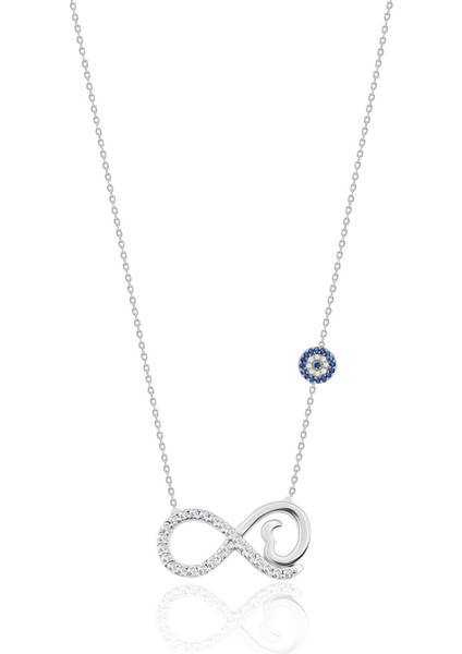 Nazar Boncuklu Sonsuzluk Modeli Gümüş Kolye Taşlı Gümüş Kolye Uc-508