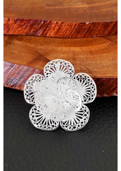 El İşi Telkari Gümüş Broş Kadın Yaka İğnesi 925 Ayar BRS-161