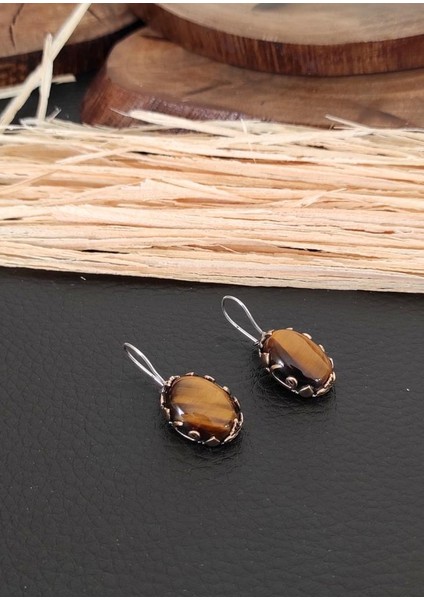 Kaplan Gözü Taşlı Küpe Otantik Gümüş Bayan Küpesi KUPE-392 fiyatları