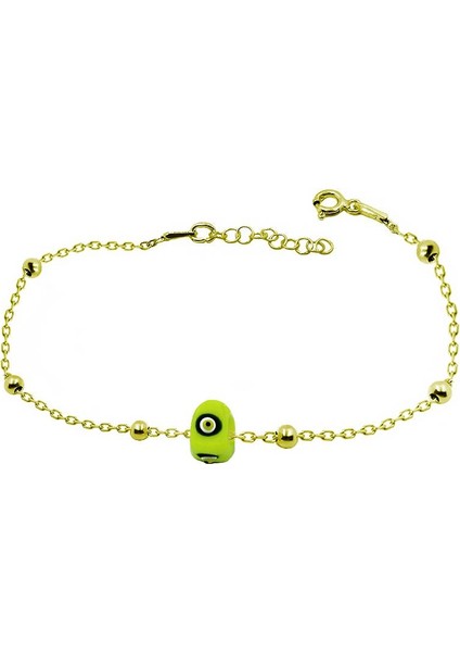 Gümüş Bileklik Top Top Zincirli Sarı Renk Nazarlıklı Kadın Gümüş Bilekliği BLK-270