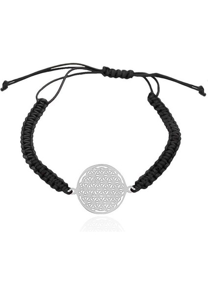 Yaşam Çiçeği Gümüş Bileklik Makrome İpli Bayan Bilekliği 925 Ayar BLK-370