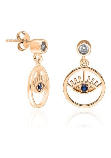 Göz Modeli Rose Gümüş Küpe Taşlı Kadın Küpesi KUPE-355