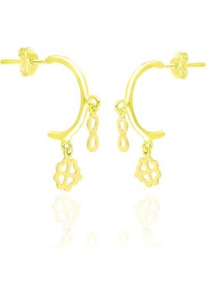 Yonca ve Sonsuzluk Figürlü Yaldızlı Gümüş Kadın Küpesi 925 Ayar KUPE-361