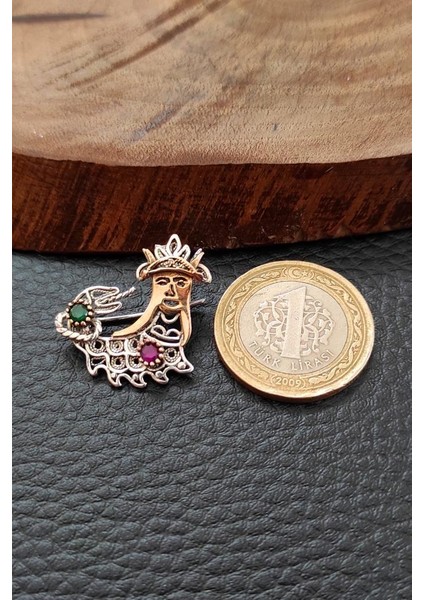 Şahmeran Broş Otantik Gümüş Yaka iğnesi Küçük Boy Kadın Broş BRS-160