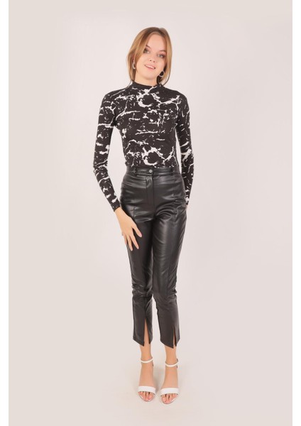 8749 Paça Yırtmaçlı Deri Pantolon Siyah fiyatları