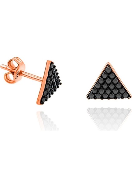 Üçgen Siyah Taşlı Model Taşlı Vidalı Küpe Gümüş Kadın Küpe 925 Ayar KUPE-226