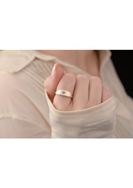 Minimal Turkuaz Kutup Yıldızlı Şövalye Kadın Yüzüğü 14 Ayar Altın fiyatları