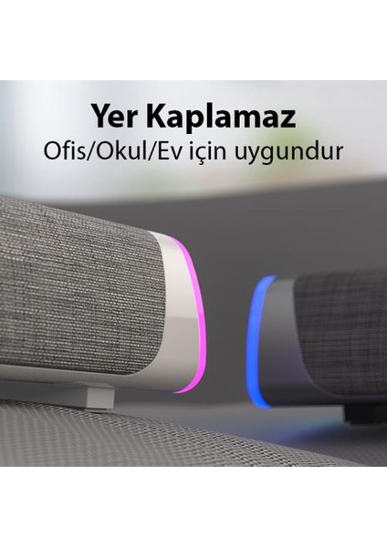 Polham Ultra Şık Rgb Işıklı Bluetooth Bağlantılı 4d Bass Efektli Hoparlör Subwoofer, Masaüstü, Tv Altı Hoparlör