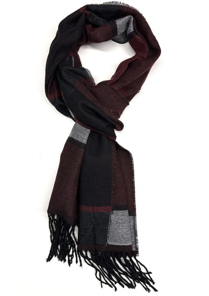 Bordo - Siyah Ekose Desen Erkek Kaşkol K562