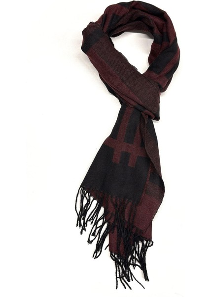 Bordo - Siyah Ekose Desen Erkek Kaşkol K493