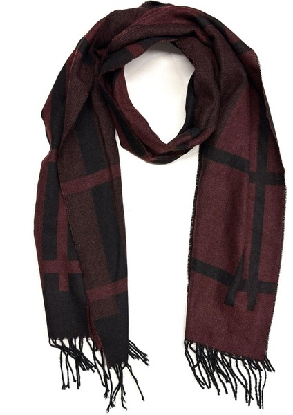 Bordo - Siyah Ekose Desen Erkek Kaşkol K493 fırsatları