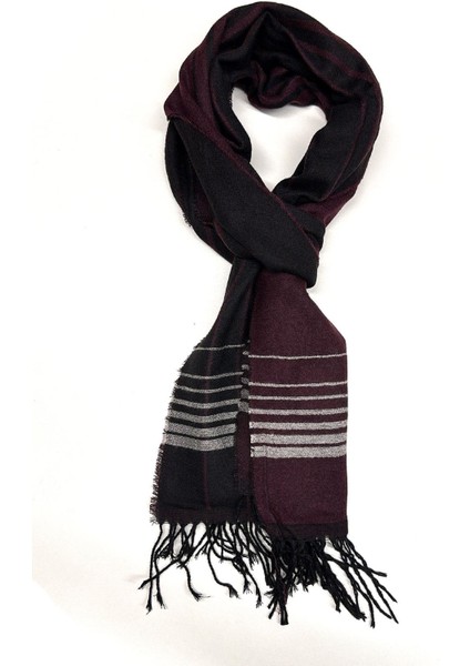 Bordo - Siyah Ekose Desen Erkek Kaşkol K546