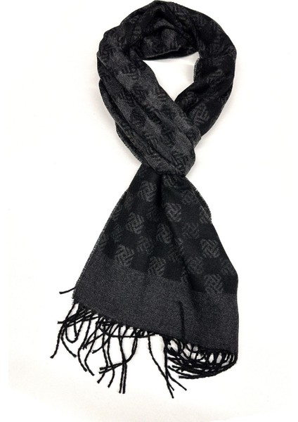 Füme - Siyah Motif Desen Erkek Kaşkol K538