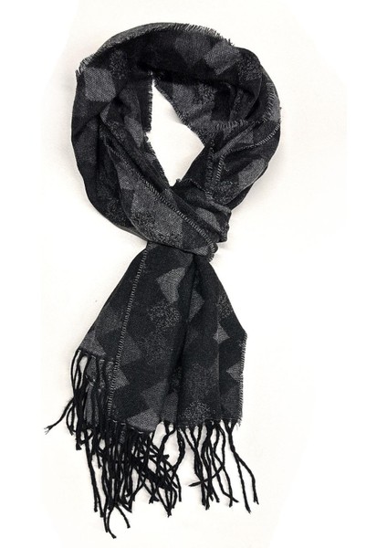 Siyah - Gri Baklava Desen Erkek Kaşkol K497