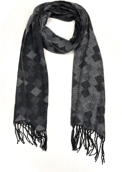 Siyah - Gri Baklava Desen Erkek Kaşkol K497 fırsatları