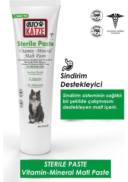 Sterile Paste Kısırlaştırılmış Kediler için Vitamin ve Mineralli Malt Macunu 100gr