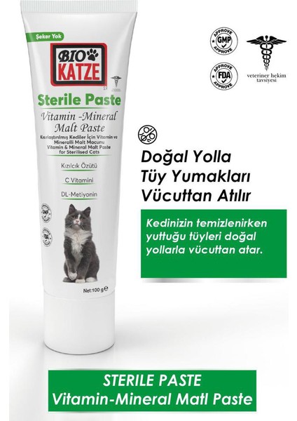 Sterile Paste Kısırlaştırılmış Kediler için Vitamin ve Mineralli Malt Macunu 100gr