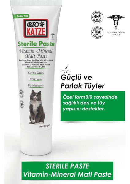 Sterile Paste Kısırlaştırılmış Kediler için Vitamin ve Mineralli Malt Macunu 100gr