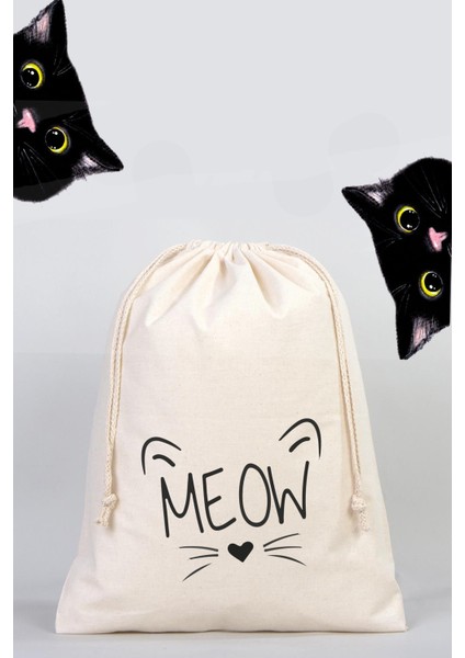 Kedi Eşya ve Mama Düzenleyici Torba - Organizer Meow Baskılı