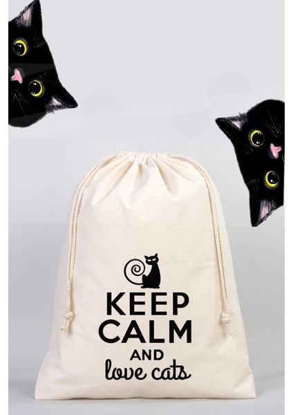 Kedi Eşya ve Mama Düzenleyici Torba - Organizer Keep Calm And Cats Baskılı